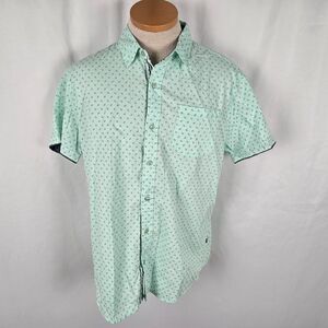 Aeropostale Shirt Men's M Mint Green All Over Print Button Down Short Sleeve
